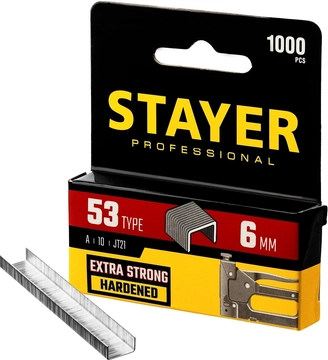 STAYER  тип 53 (A/10/JT21), 6 мм, 1000 шт, калибр 23GA, скобы для степлера, Professional (3159-06) 3159-06_z02