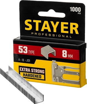 STAYER  тип 53 (A/10/JT21), 8 мм, 1000 шт, калибр 23GA, скобы для степлера, Professional (3159-08) 3159-08_z02
