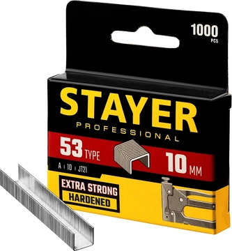 STAYER  тип 53 (A/10/JT21), 10 мм, 1000 шт, калибр 23GA, скобы для степлера, Professional (3159-10) 3159-10_z02