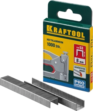 KRAFTOOL  тип 53 (A/10/JT21) 8 мм, 1000 шт, калибр 23GA, скобы для степлера (31670-08) 31670-08
