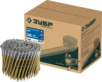 ЗУБР CNW 100 х 3.1 мм, барабанные гвозди рифленые, 2400 шт (305382-100) zb  305382-100