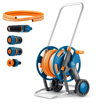 GRINDA HCK-25, шланг 25м x 1/2″, поливочный набор 4 предмета, усиленные колеса, телескопическая ручка, катушка со шлангом в комплект ProLine (428461) zb  428461