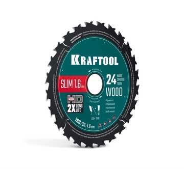 KRAFTOOL Slim wood cut 190 х 30 x 1.6 мм, 24Т, диск пильный по дереву, (36955-190-30-24) zb  36955-190-30-24