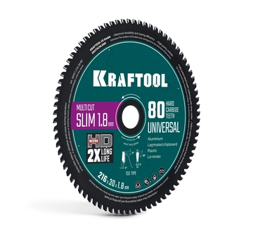 KRAFTOOL Slim multi cut 216 х 30 x 1.8 мм, 80Т, диск пильный по дереву (36957-216-30-80) zb  36957-216-30-80