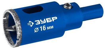 ЗУБР АГК d 16 мм (центр. сверло, трехгр. хвост, Р60), Алмазная коронка, Профессионал (29850-16) zb  29850-16_z01