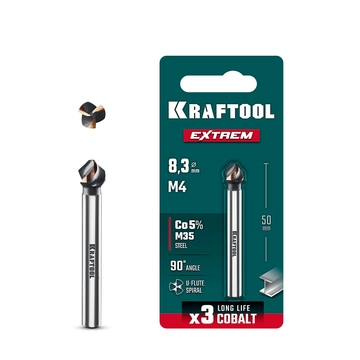 KRAFTOOL EXTREME Со5-А, d 8.3х6х50 мм, Z3, 90°, сталь M35, U-образная спираль, зенковка (29734-4) zb  29734-4