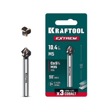 KRAFTOOL EXTREME Со5-А, d 10.4х6х50 мм, Z3, 90°, сталь M35, U-образная спираль, зенковка (29734-5) zb  29734-5