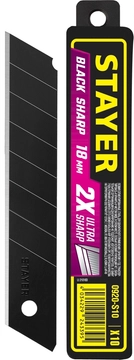 STAYER BLACK SHARP, 18 мм, 10 шт, сегментированные черные особоострые лезвия (0920-S10) zb  0920-s10