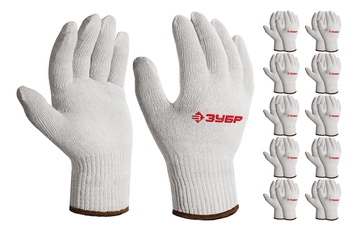 ЗУБР ОПТИМА, L-XL, х/б перчатки без покрытия, 10 класс, 10 пар (11446-XL10) zb  11445-xl10