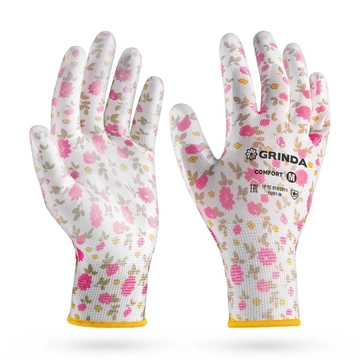 GRINDA COMFORT, M (8), садовые перчатки с прозрачным полиуретановым покрытием, розовые, 13 класс (11291-M) zb  11291-m_z01