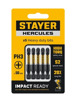 STAYER HERCULES, PH3, 50 мм, 5 шт, торсионные биты (26231-3-50-5) zb  26231-3-50-5