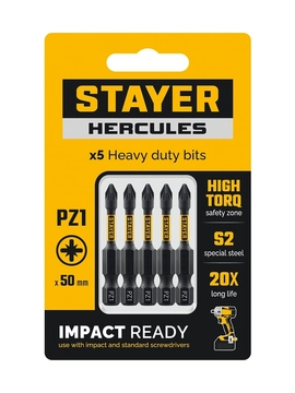 STAYER HERCULES, PZ1, 50 мм, 5 шт, торсионные биты (26233-1-50-5) zb  26233-1-50-5