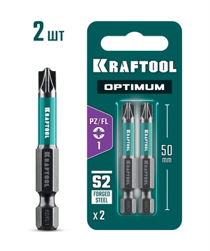 KRAFTOOL OPTIMUM PZ/FL 1, 50 мм, 2 шт, биты (261241-1-50-2) zb  261241-1-50-2