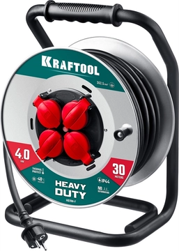 KRAFTOOL КГ 3х2.5 30м 4000Вт IP44, HEAVY DUTYСиловой удлинитель на стальной катушке (55086-30) zb  55086-30_z01