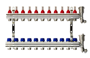 Ридан 088U0731R — Комплект коллекторов FHF-11RF set с расходомерами, кронштейнами и торцевыми секциями с автоматическими воздухоотводчиками, 11 контуров 088u0731r