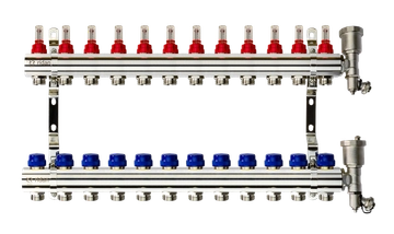 Ридан 088U0732R — Комплект коллекторов FHF-12RF set с расходомерами, кронштейнами и торцевыми секциями с автоматическими воздухоотводчиками, 12 контуров 088u0732r