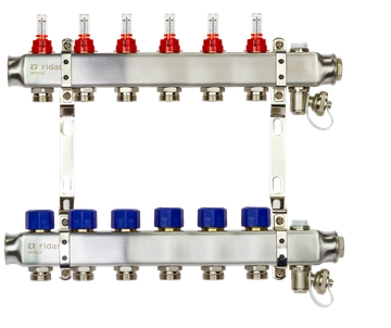 Ридан 088U0956R — Комплект коллекторов SSM-6RF set с расходомерами, кронштейнами, ручным воздухоотводчиком, сливным краном и торцевой заглушкой, 6 контуров 088u0956r