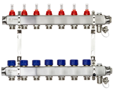 Ридан 088U0957R — Комплект коллекторов SSM-7RF set с расходомерами, кронштейнами, ручным воздухоотводчиком, сливным краном и торцевой заглушкой, 7 контуров 088u0957r