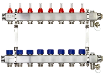 Ридан 088U0958R — Комплект коллекторов SSM-8RF set с расходомерами, кронштейнами, ручным воздухоотводчиком, сливным краном и торцевой заглушкой, 8 контуров 088u0958r