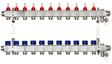 Ридан 088U0961R — Комплект коллекторов SSM-11RF set с расходомерами, кронштейнами, ручным воздухоотводчиком, сливным краном и торцевой заглушкой, 11 контуров 088u0961r