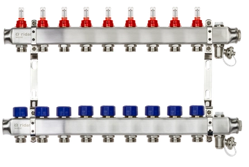 Ридан 088U0959R — Комплект коллекторов SSM-9RF set с расходомерами, кронштейнами, ручным воздухоотводчиком, сливным краном и торцевой заглушкой, 9 контуров 088u0959r