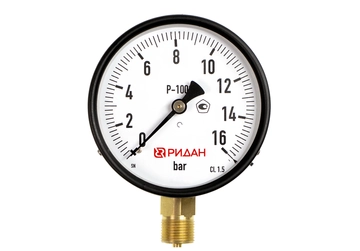 Ридан 800G121615R — Манометр показывающий (общетехнический) P-100G, 0-16 бар, G 1/2, диаметр 100 мм, присоединение радиальное, класс точности 1,5, IP54 800g121615r