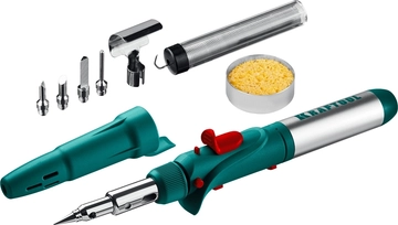 KRAFTOOL  SolderGas, 120 K, 30 - 120 Вт, 1300°С, горелка, фен, пьезоподжиг, набор 10 в 1, газовый паяльник (55503-H10) 55503-H10