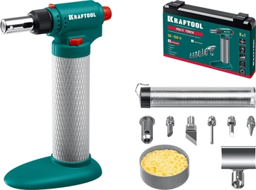 KRAFTOOL  Multi torch, 30 - 150 Вт, 1300°С, набор 8 в 1: горелка, фен, пьезоподжиг, газовый паяльник (55506-H8) 55506-H8