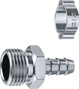ЗУБР  штуцер ″елочка″, 10 мм - 1/2″M, переходник с обжимным хомутом, Профессионал (64924-1/2-10) 64924-1/2-10