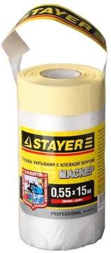 STAYER  15 м, 0.55 м, 9 мкм, с клейкой лентой маскер, защитная пленка, Professional (12255-055-15) 12255-055-15