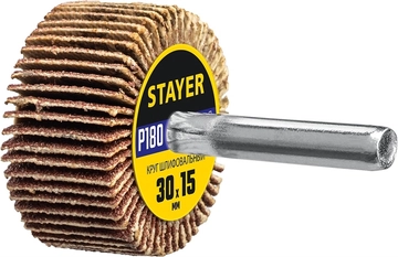 STAYER  d 30 x 15 мм, P180, на шпильке d 6 мм, круг шлифовальный лепестковый (36606-180) 36606-180