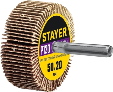 STAYER  d 50 x 20 мм, P120, на шпильке d 6 мм, круг шлифовальный лепестковый (36607-120) 36607-120