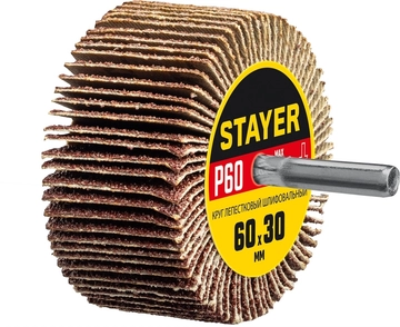 STAYER  d 60 x 30 мм, P60, на шпильке d 6 мм, круг шлифовальный лепестковый (36608-060) 36608-060