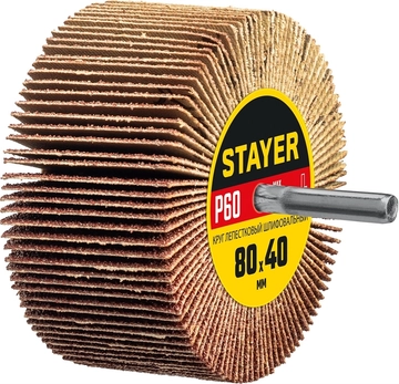 STAYER  d 80 x 40 мм, P60, на шпильке d 6 мм, круг шлифовальный лепестковый (36609-060) 36609-060