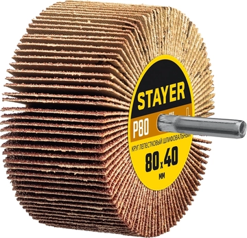 STAYER  d 80 x 40 мм, P80, на шпильке d 6 мм, круг шлифовальный лепестковый (36609-080) 36609-080