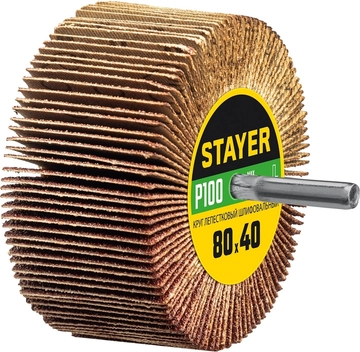 STAYER  d 80 x 40 мм, P100, на шпильке d 6 мм, круг шлифовальный лепестковый (36609-100) 36609-100