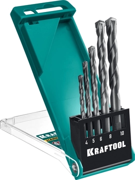 KRAFTOOL  Hard, 5 шт: 4-5-6-8-10 мм, набор сверл по по твёрдым материалам, 29177-H5 29177-H5
