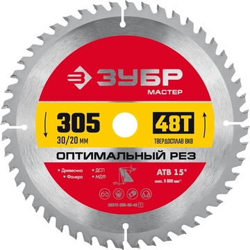 ЗУБР  Оптимальный рез, 305 x 30 мм, 48Т, пильный диск по дереву (36912-305-30-48) 36912-305-30-48_z01