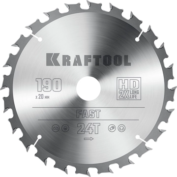 KRAFTOOL  Fast, 190 х 20 мм, 24Т, пильный диск по дереву (36950-190-20) 36950-190-20