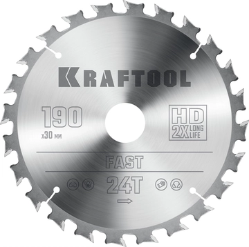 KRAFTOOL  Fast, 190 х 30 мм, 24Т, пильный диск по дереву (36950-190-30) 36950-190-30