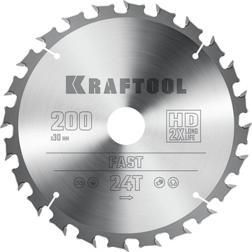 KRAFTOOL  Fast, 200 х 30 мм, 24Т, пильный диск по дереву (36950-200-30) 36950-200-30