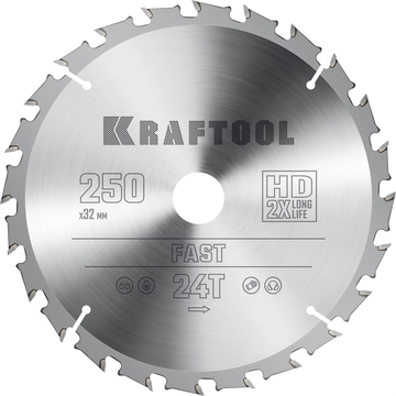 KRAFTOOL  Fast, 250 х 32 мм, 24Т, пильный диск по дереву (36950-250-32) 36950-250-32