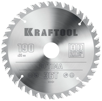 KRAFTOOL  Optima, 190 х 30 мм, 36Т, пильный диск по дереву (36951-190-30) 36951-190-30