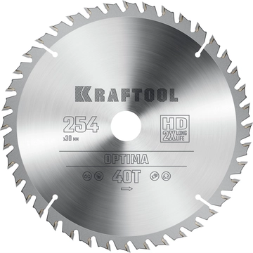 KRAFTOOL  Optima, 254 х 30 мм, 40Т, пильный диск по дереву (36951-254-30) 36951-254-30