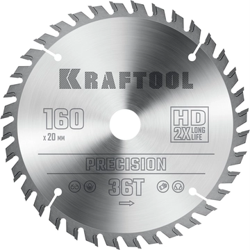 KRAFTOOL  Precision, 160 х 20 мм, 36Т, пильный диск по дереву (36952-160-20) 36952-160-20