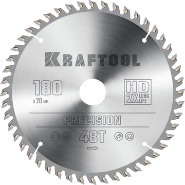 KRAFTOOL  Precision, 180 х 20 мм, 48Т, пильный диск по дереву (36952-180-20) 36952-180-20