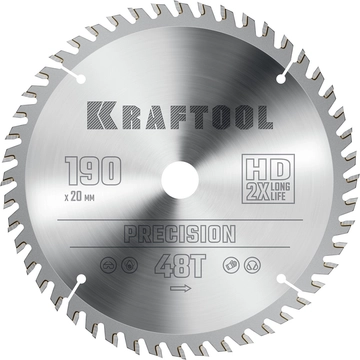 KRAFTOOL  Precision, 190 х 20 мм, 48Т, пильный диск по дереву (36952-190-20) 36952-190-20