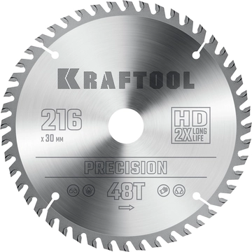 KRAFTOOL  Precision, 216 х 30 мм, 48Т, пильный диск по дереву (36952-216-30) 36952-216-30