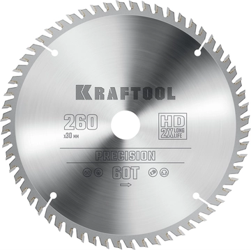 KRAFTOOL  Precision, 260 х 30 мм, 60Т, пильный диск по дереву (36952-260-30) 36952-260-30