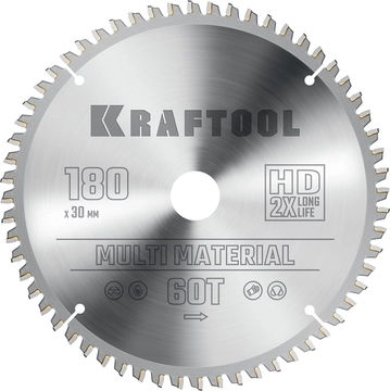 KRAFTOOL  Multi Material, 180 х 30 мм, 60Т, пильный диск по алюминию (36953-180-30) 36953-180-30